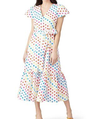 Color Me Courtney Dipping Dot Midi Dress Size 8 Rainbow Polka Dot Ruffle Hem